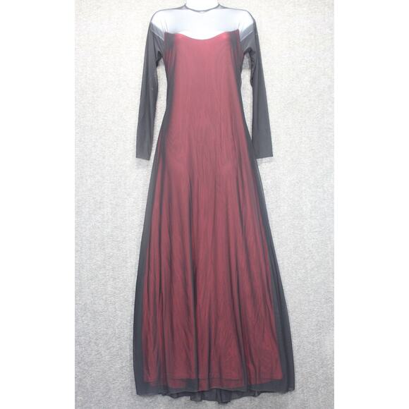 Vintage 90s Tadashi Red & Sheer Black Witchy Goth Evening Party Dress Size XS - Picture 1 of 6